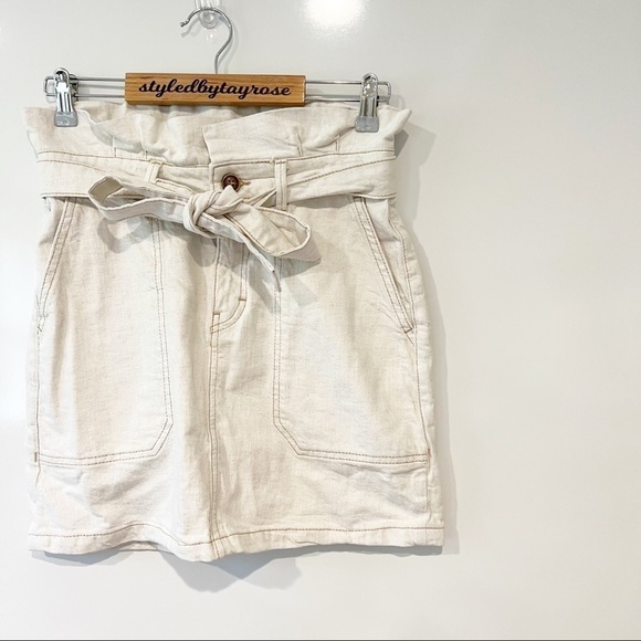 Free People Splendor in the Grass Cream Paper Bag Waist Mini Skirt - Picture 6 of 13